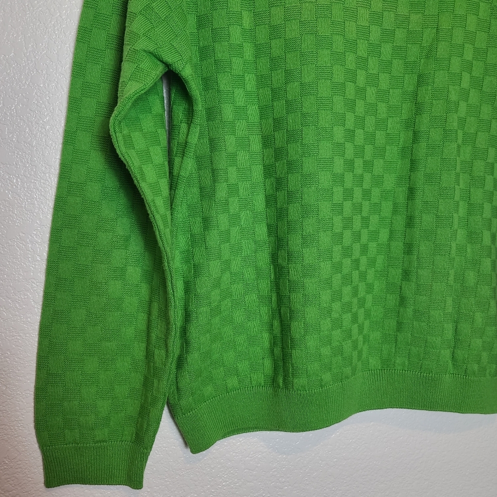 Vintage Women’s Green Checkered Cotton V-Neck Sweater – Y2K Preppy Style – Size - Picture 7 of 8